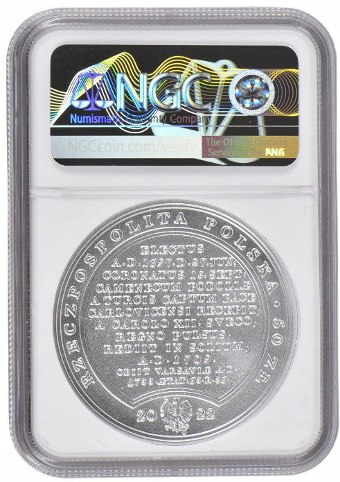 50 zł Skarby Stanisława Augusta – August II Mocny 2022 - NGC MS70