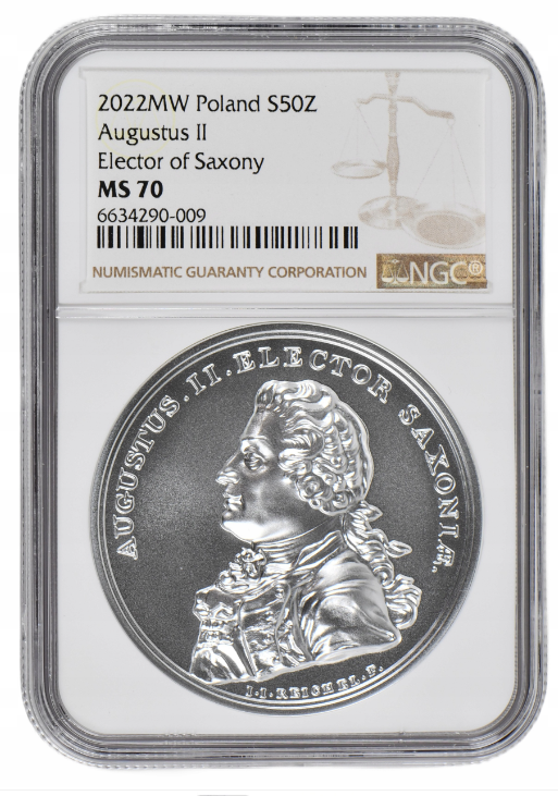 50 zł Skarby Stanisława Augusta – August II Mocny 2022 - NGC MS70