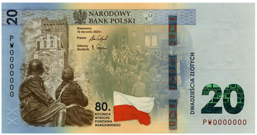 Banknot 20 zł - 80 rocznica wybuchu Powstania Warszawskiego - 2024 rok